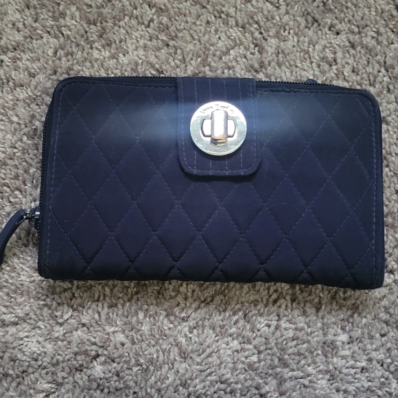 Vera Bradley Handbags - Vera Bradley RFID Turnlock Wallet, Navy Blue Cotton